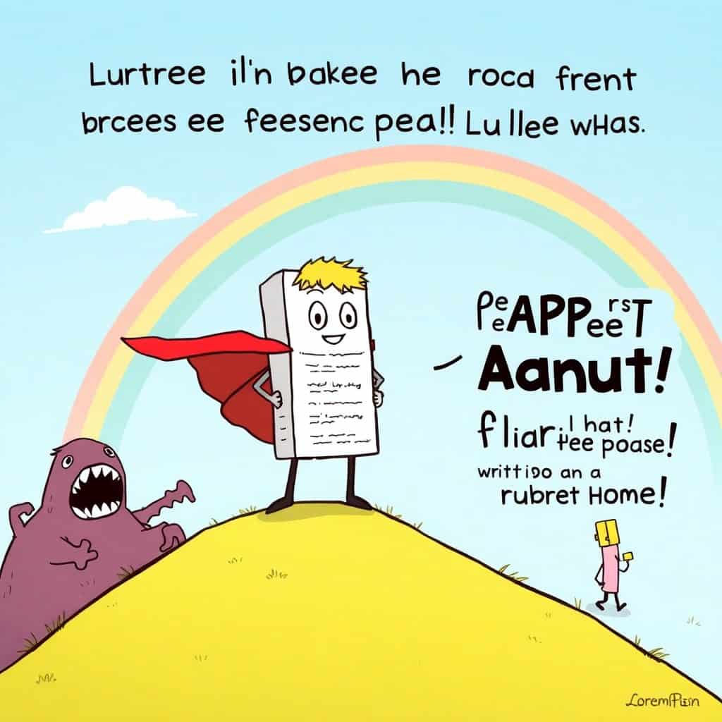 Cartoon of hero manuscript and rainbow