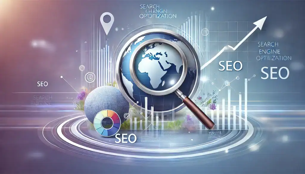 SEO strategy with magnifying glass and graph