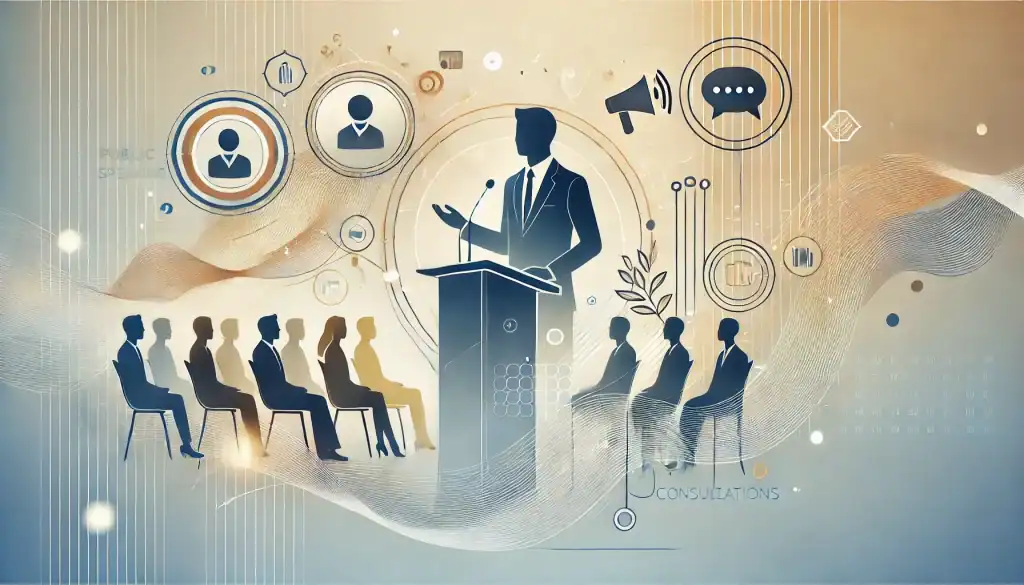 Illustration of public speaking and audience engagement