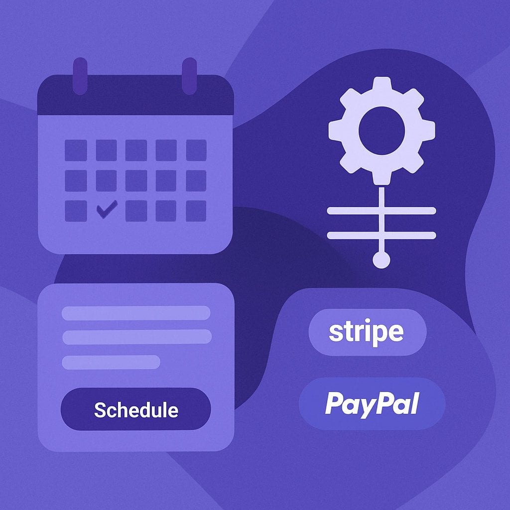 Calendar app with scheduling and payment options.