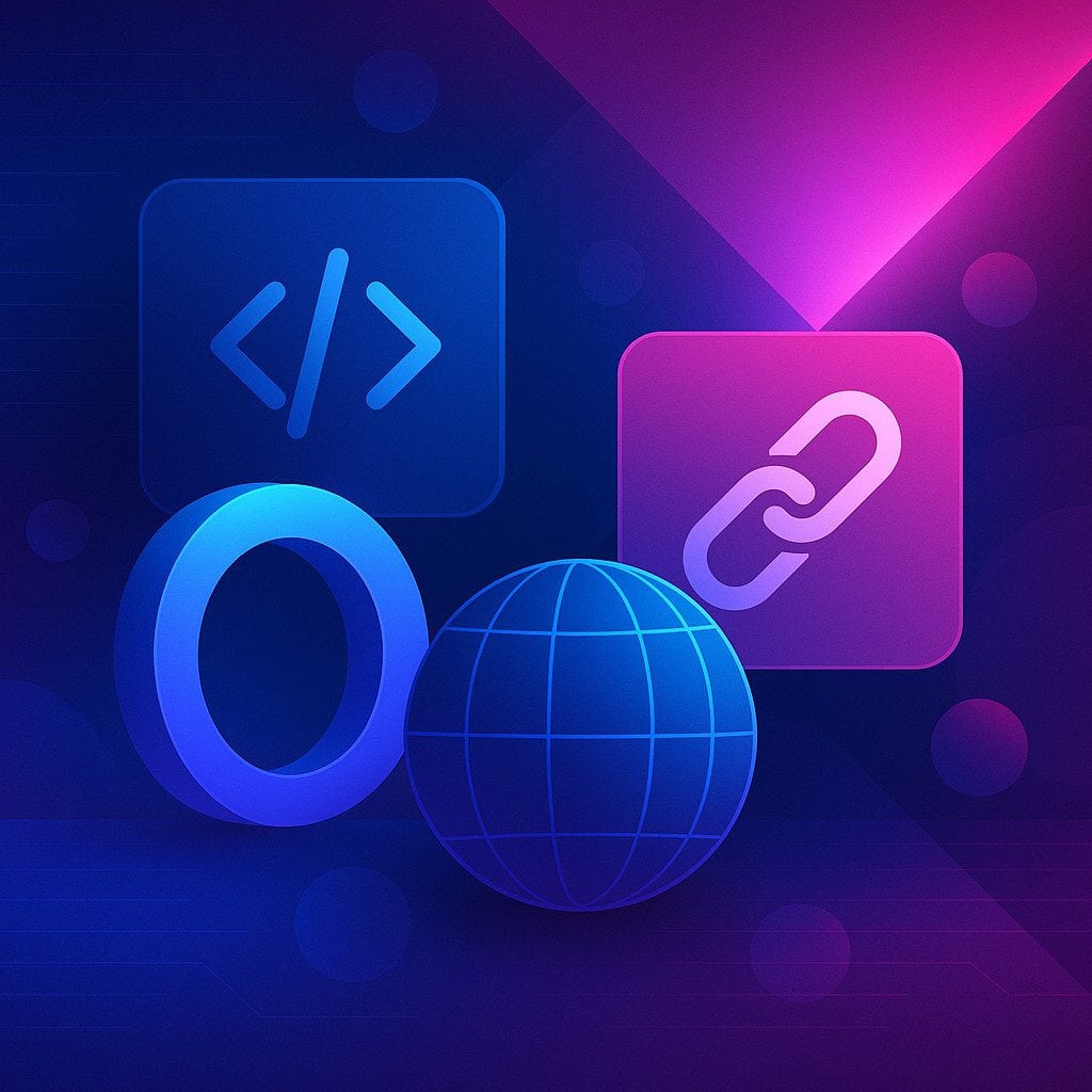 Web development icons and global connectivity imagery