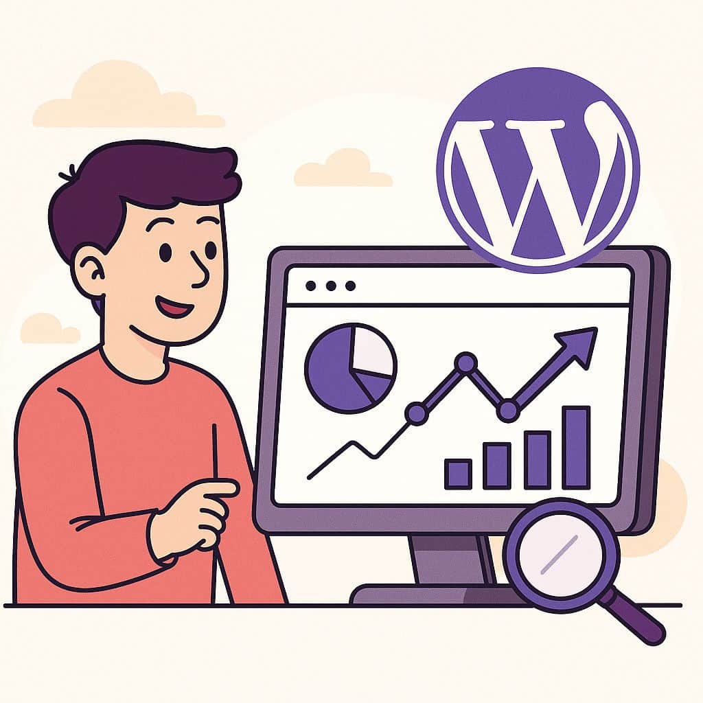 Person analyzing WordPress website statistics on screen