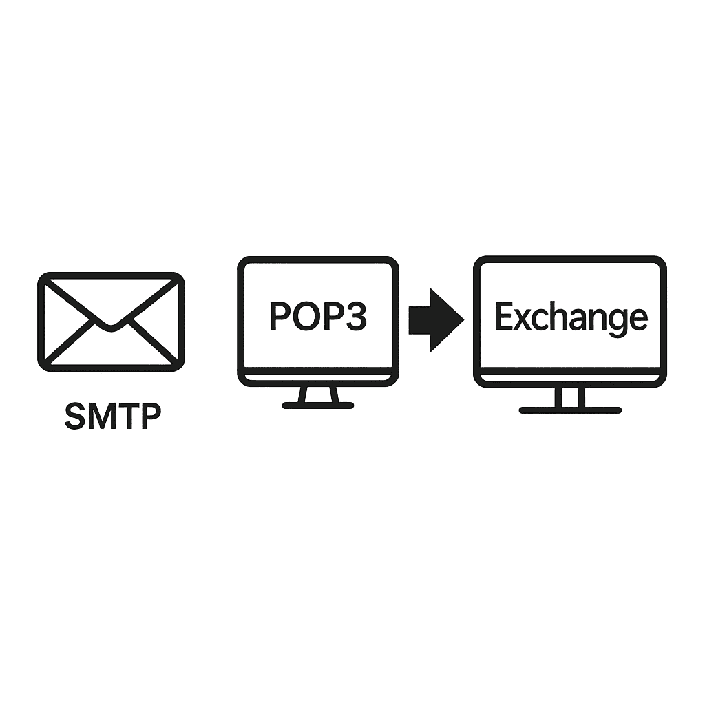Icons of SMTP, POP3, Exchange email protocols